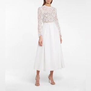 Self-Portrait Guipure Lace & Taffeta Midi Dress Wedding Bridal Boho White Sz 8